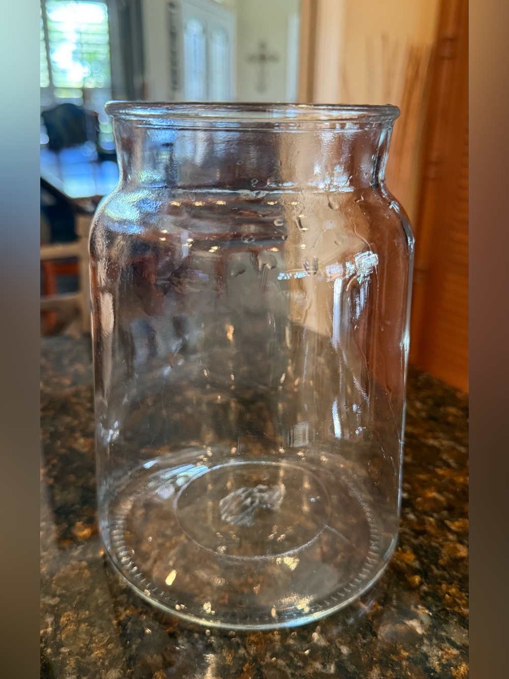 Large Clear Glass Storage Jar / Floral Vase - 7" Tall